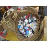 A quantity of large baskets and a quantity of mixed vintage matchboxes