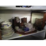 A mixed lot to include cut glassware, mirrors, a part dinner service and other items