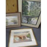 Three pictures to include Leslie Hawkes - two watercolours to include one depicting a country