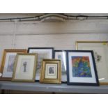 A quantity of framed and glazed prints and watercolours to include a watercolour still life of