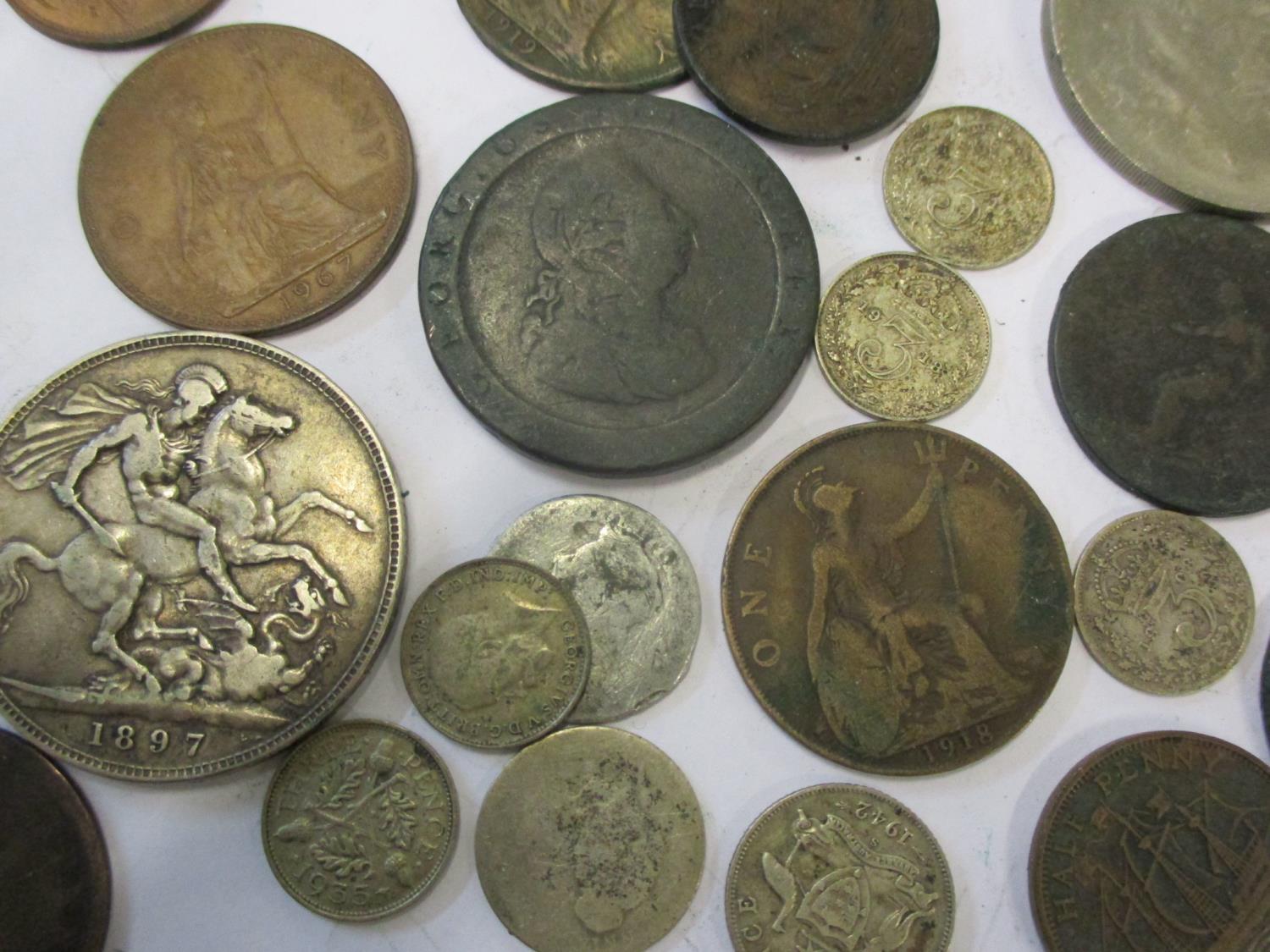 Mixed coins to include a cartwheel penny and silver British coins, pre 1900s - Image 4 of 4