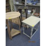 An Arts & Crafts oak occasional table, a painted occasional table originally from a nest of