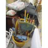 A selection of mainly garden tools contained in a trolley