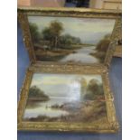 W Richards - two oils on board depicting country landscapes to include one depicting a lady by a