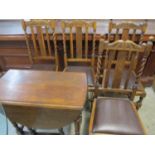 1930s oak furniture to include a set of four barley twist and splat back dining chairs, along with a