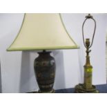 An early 20th century cloisonne lamp and a gilt metal and onyx table lamp, pat tested and re-wired