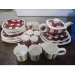 T G Greens patio Gingham retro part tea set and two Midwinter cups and a green jug