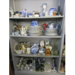 Four shelves of mixed ceramics and glassware to include various blue and white china, porcelain