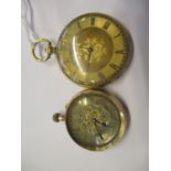 A 14k cased ladies, open faced pocket watch A/F, along with an 18ct gold cased ladies key wind, open