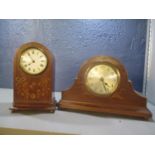 Two small Edwardian mahogany mantle clocks with inlaid decoration