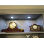 An early 20th mahogany Napoleon hat mantle clock and an oak cased mantle clock, the white enamel
