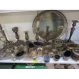 A collection of silver plated items to include salts