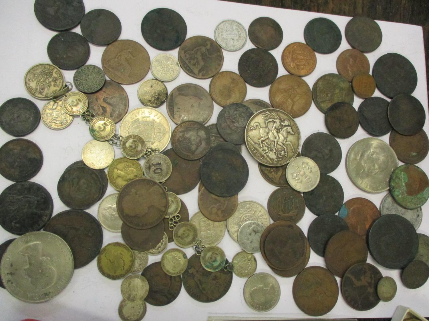 Mixed coins to include a cartwheel penny and silver British coins, pre 1900s - Image 2 of 4