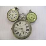 A late 19th/early 20th century nickel cased pocket watch, together with two fob watches