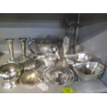 Mixed metalware to include pewter teapot and mixed silver plate