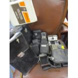 Vintage cameras and accessories to include a Kodak, together with other electricals and shavers