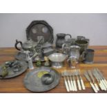 A quantity of 19th and 20th century pewter to include tankards, together with mixed metal ware, fish
