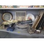 A mixed lot to include cruet sets, boxed roulette set, boxed christening set, barometer, mixed