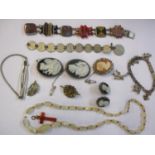 Mixed costume jewellery to include three cameo brooches and a pair of cameo earrings
