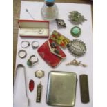 Mixed costume jewellery and other items to include a yellow metal and seed pearl brooch, an enamel