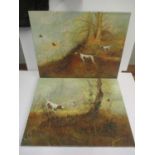 Kingman, two oil on canvas paintings depicting dogs and birds, signed to the lower right hand corner