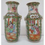 A pair of late 19th century Chinese Canton vases of tapered, cylindrical form with flared neck and
