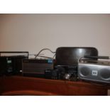 Two Roberts radios and a small quantity of miscellaneous items to include an oak tray