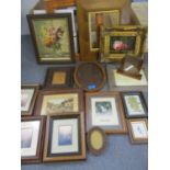 A quantity of treen photograph and picture frames to include an Art Deco desk photo frame,