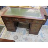 A mid 19th century mahogany twin pedestal desk with green leather scriber 30" x 47" x 23"