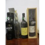 Four bottles of Port, Fonseca Bin no 27, Croft 20 years Old, Quinta De La Rosa and Taylors 10 year