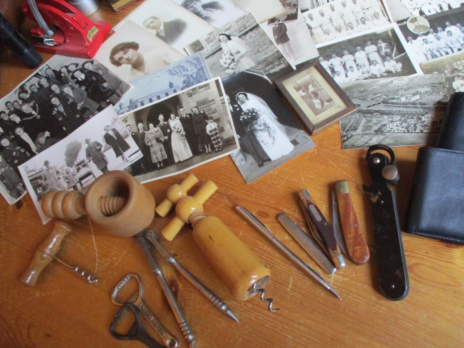 Mid 20th century cricket team photographs and others, pen knives, bottle openers, two wallets, mixed - Image 3 of 4