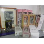 A quantity of boxed collectors dolls together with an LP with factory sample on The State Funeral of