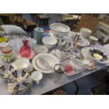 A mixed lot to include an Echt Weimar Kobalt plate, Portmerion Botanic china, cranberry glass