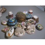 A mixed lot to include Staffordshire pottery Sheep, French pill boxes, Cloisonne pot and cover and
