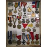 A selection of mainly military European and other countries medals to include a Bulgarian WW1 war