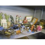 A mixed lot to include Russian lacquered boxes, Capodimonte figures, paperweights and other items
