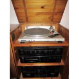 A Denon stacking hi-fi with Aiwa direct drive turn table, amplifier, CD player and cassette deck
