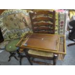 A mixed lot to include an oak ladder back carver chair, two occasional tables and a tray