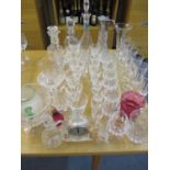 A Stuart Crystal decanter and others together with a suite of thumb print glassware and mixed cut