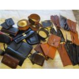 A quantity of ladies and gents leather gloves, wallets and belts, together with mixed prescription