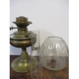 A Victorian Best British make brass oil lamp, with original Victorian floral etched glass shade