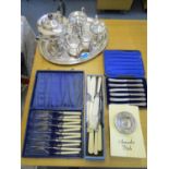 A mixed lot of silver and silver plate to include a small Armada silver dish, Chester 1962 and a