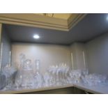 Glassware to include a set of six Hock glasses, six wine glasses, decanters and other items