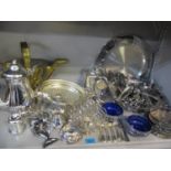 A quantity of silver plate and mixed metalware to include a pair of wine coasters