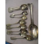 Two Georgian silver table spoons, together with mixed silver teaspoons, 319.j8g