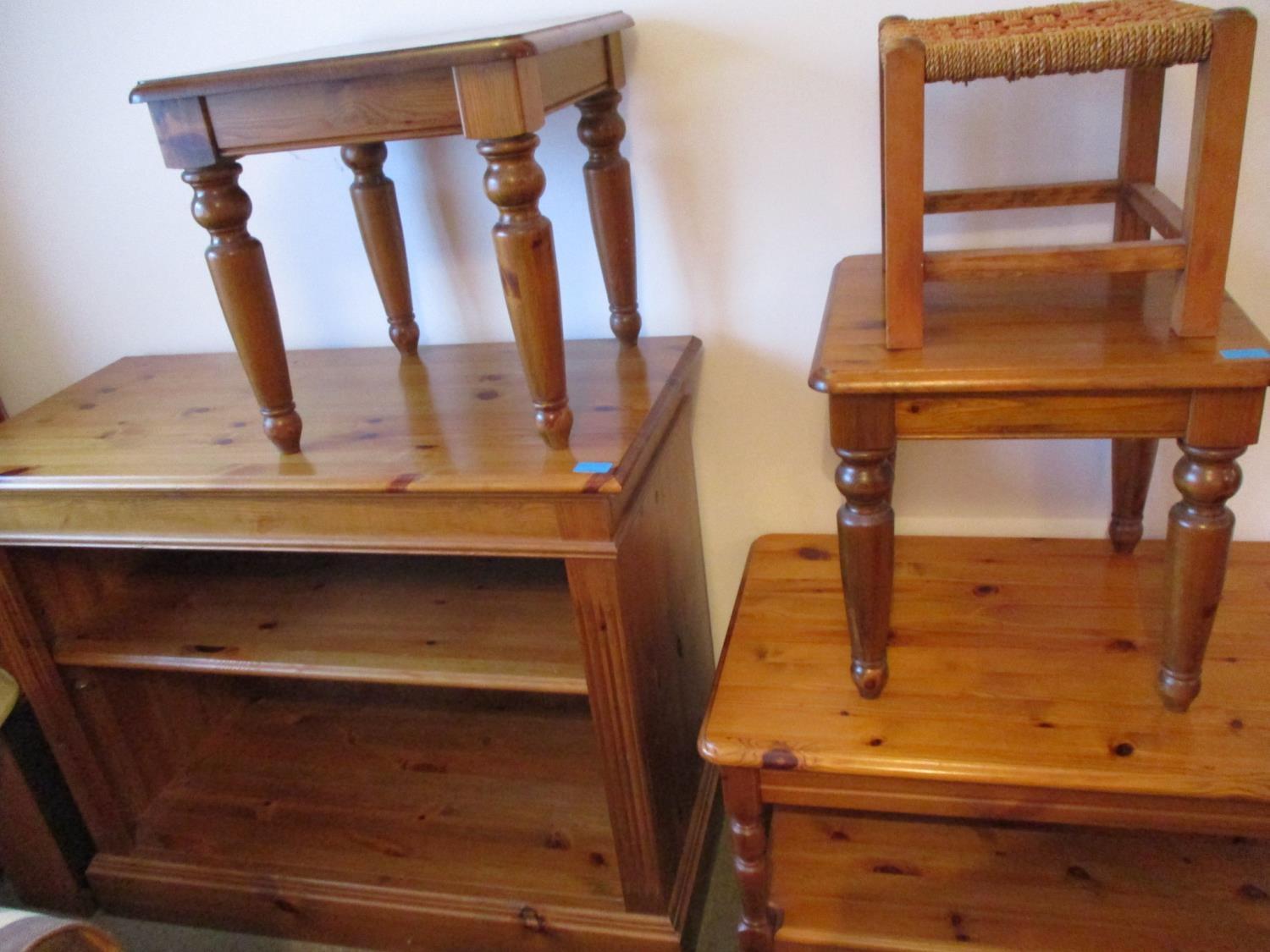 A small quantity of miscellaneous pine furniture to include a tall bookcase with fluted columns - Image 2 of 4