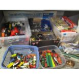 A mixed lot of boxed and loose toys to include a Vosper Thonycroft Gas Turbine patrol boat A/F,