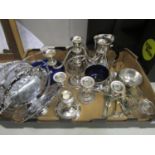 Silver plate to include two candelabra, flatware, a coffee pot and other items Location G