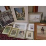 A small quantity of miscellaneous framed and glazed prints to include Venetian canal scene