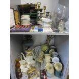 Ceramics, a Susie Cooper coffee set, a Victorian oil lamp, kitchen scales and other items